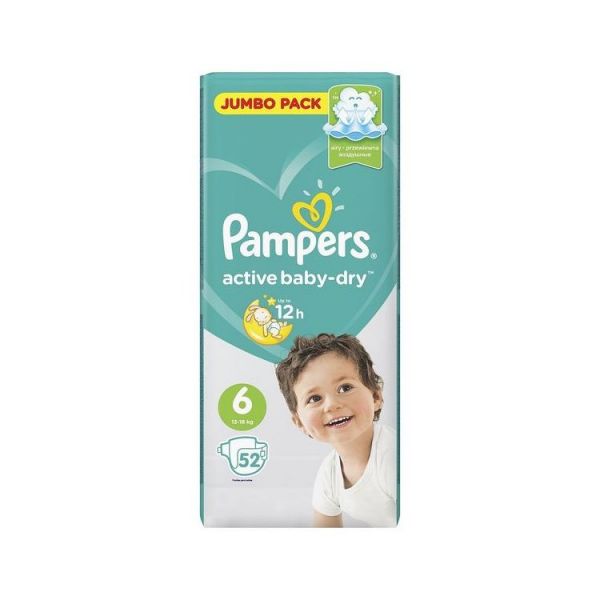 Подгузники Pampers Active Baby-Dry 6 13 - 18 кг, размер 6, 52 шт.